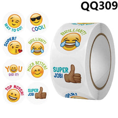 500 Happy Smile Stickers Roll Teacher Reward Decorative Label Sealing Stickers