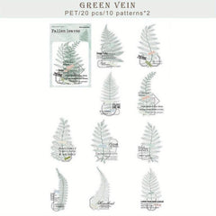 20 Large Waterproof Leaf Vein Stickers for Planners, Notebooks, Water Bottles
