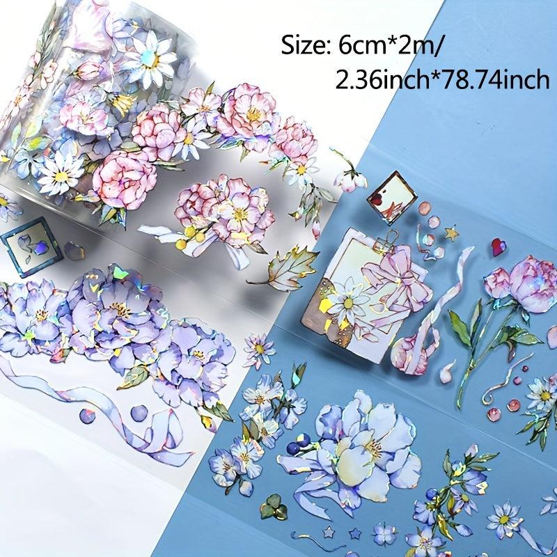 2m Flower Crystal PET Tape Transparent Decorative Stickers Scrapbook