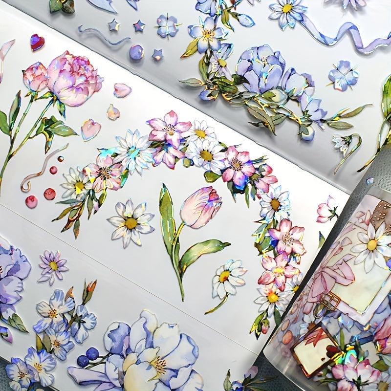 2m Flower Crystal PET Tape Transparent Decorative Stickers Scrapbook