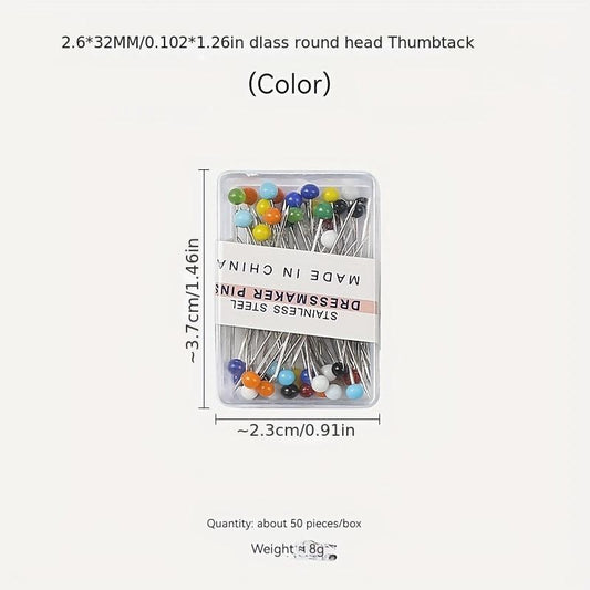 100pcs Sewing Pins With Colored Ball Glass Heads