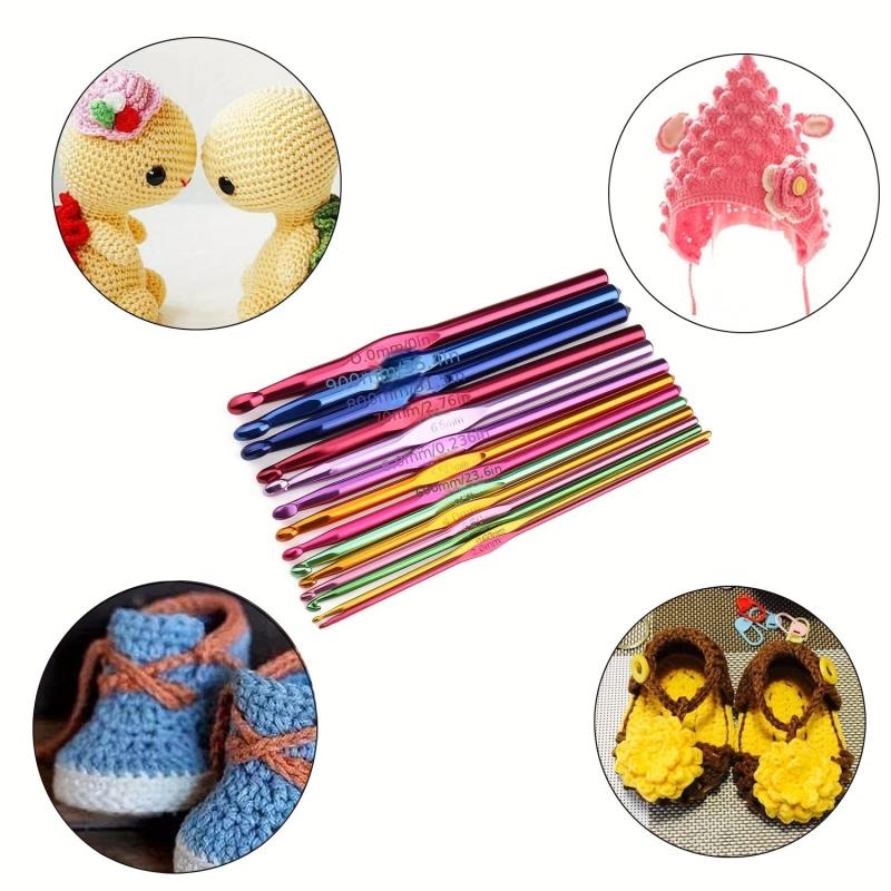 14pcs Multicolor Aluminum Crochet Hooks Knitting Needles Set