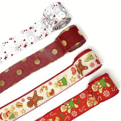 Gingerbread & Candy Cane Snowman Christmas Ribbon