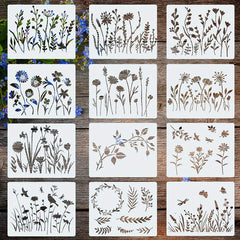 12 Flower Painting Templates DIY Craft Furniture Wall Art Wooden Floor Stencil