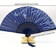 Chinese Silk Folding Fan Wooden Handle Classical Dance Fan