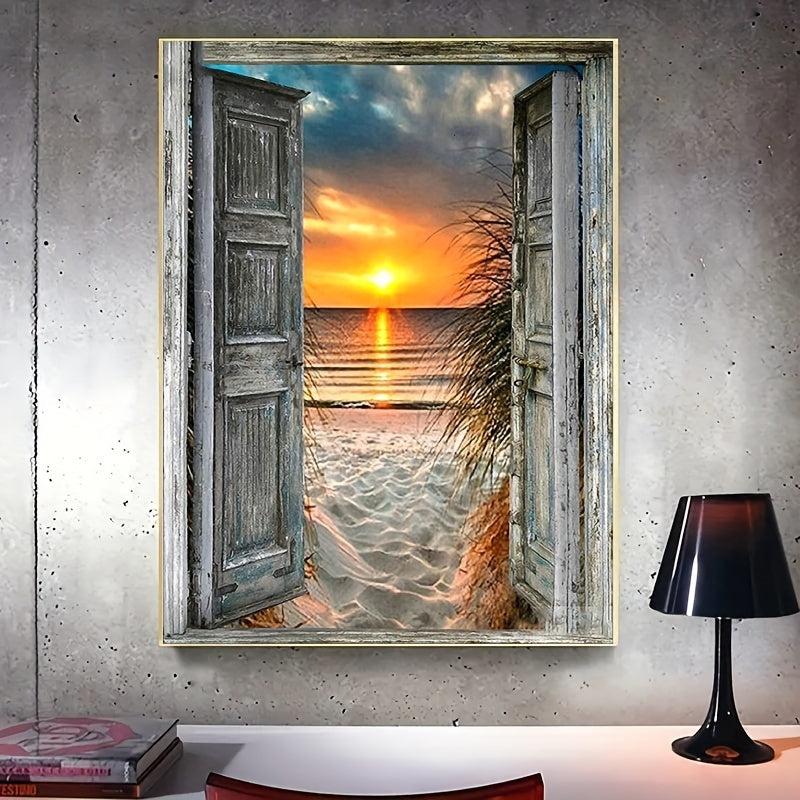 DIY Round Diamond Painting Sea View Door