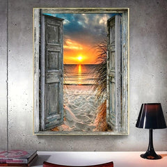 DIY Round Diamond Painting Sea View Door