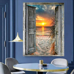 DIY Round Diamond Painting Sea View Door