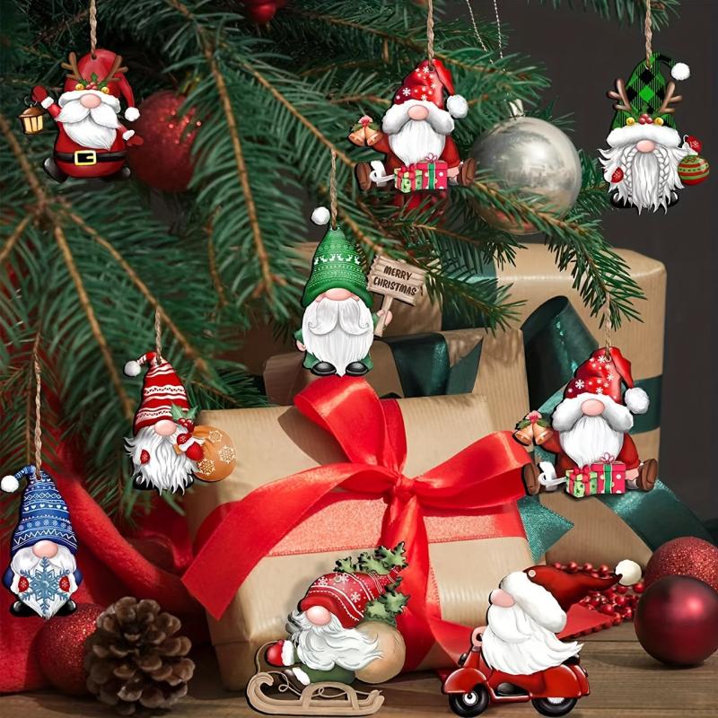 24pcs Santa Wooden Hanging Ornaments Gnome Christmas Decorations