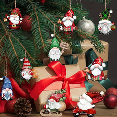 24pcs Santa Wooden Hanging Ornaments Gnome Christmas Decorations