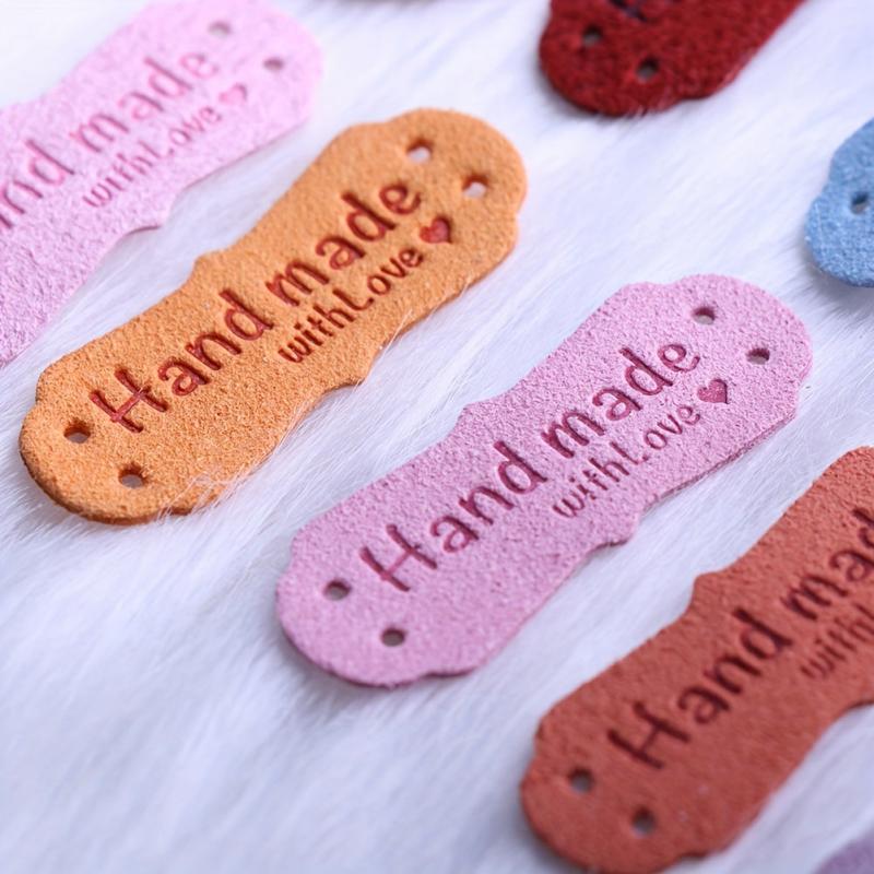 50pcs 10 Colors Leather Labels Microfiber Love Embossed Crochet With Holes