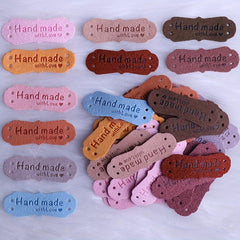 50pcs 10 Colors Leather Labels Microfiber Love Embossed Crochet With Holes