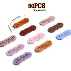 50pcs 10 Colors Leather Labels Microfiber Love Embossed Crochet With Holes
