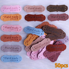 50pcs 10 Colors Leather Labels Microfiber Love Embossed Crochet With Holes