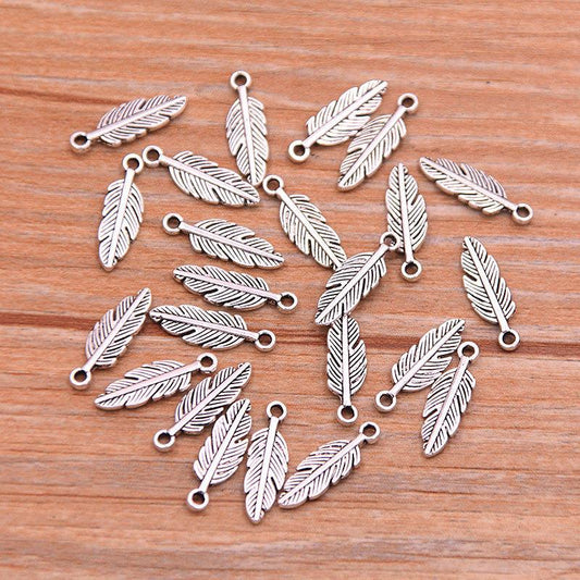 30pcs Feather Charm Pendant for DIY Key Chain Sweater Bracelet Necklace