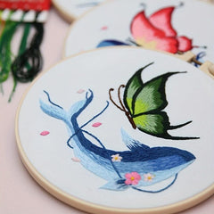 4pcs Whale & Butterfly Embroidery Kit for Beginners, Hoop, Threads, Needles