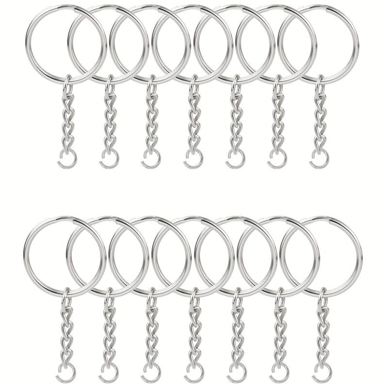 30pcs Split Keyrings With Chains Silvery Key Chains Rings Open Jump Ring 1 Inch