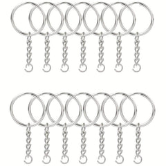 30pcs Split Keyrings With Chains Silvery Key Chains Rings Open Jump Ring 1 Inch