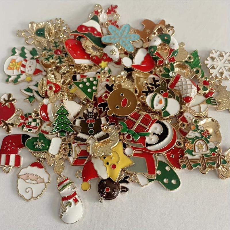200pcs Mix Random Christmas Drop Alloy Pendant Enamel Charms for DIY Jewelry