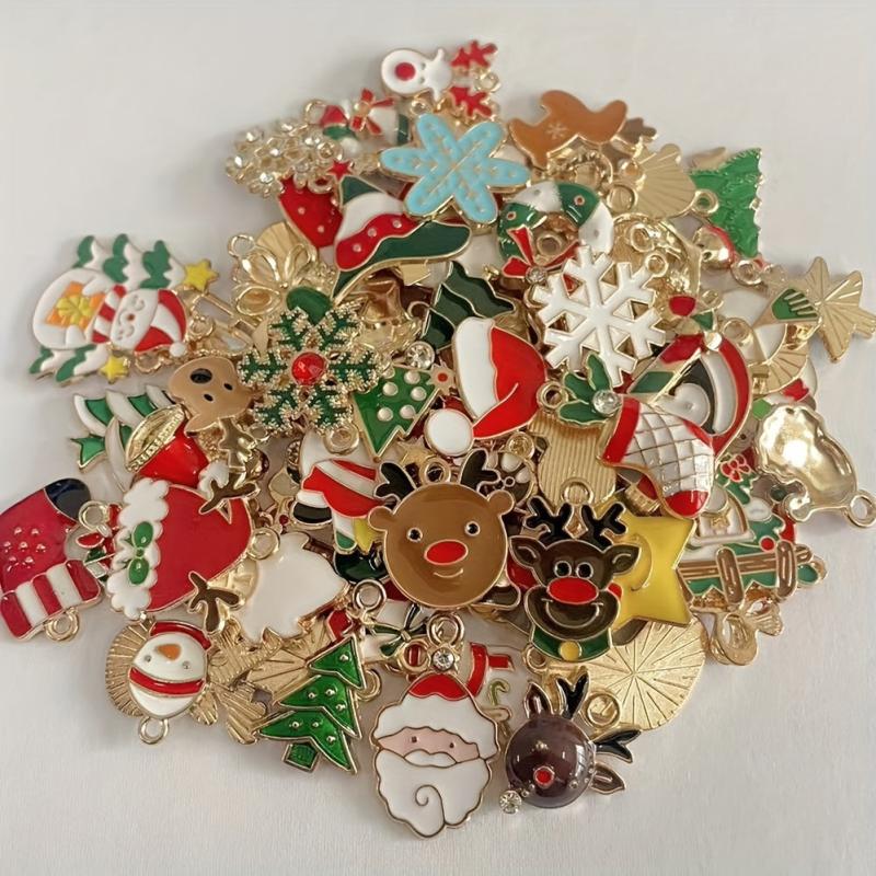 200pcs Mix Random Christmas Drop Alloy Pendant Enamel Charms for DIY Jewelry