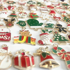 200pcs Mix Random Christmas Drop Alloy Pendant Enamel Charms for DIY Jewelry
