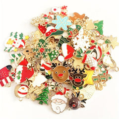 200pcs Mix Random Christmas Drop Alloy Pendant Enamel Charms for DIY Jewelry