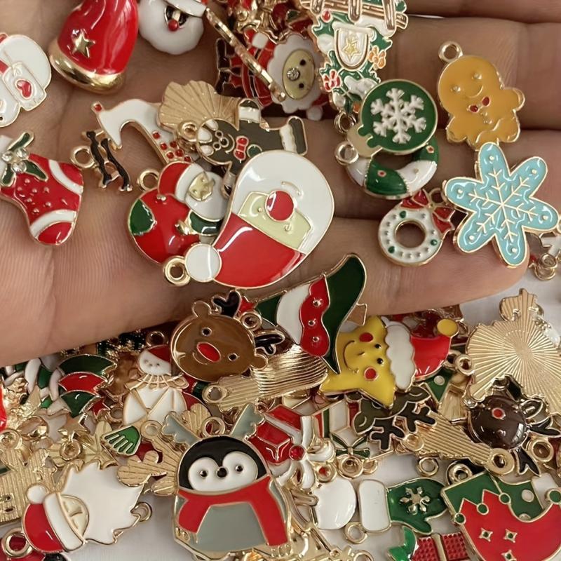 200pcs Mix Random Christmas Drop Alloy Pendant Enamel Charms for DIY Jewelry