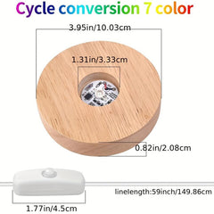 LED Lights Display Base 7 Colored Round Wooden Lighted Stand