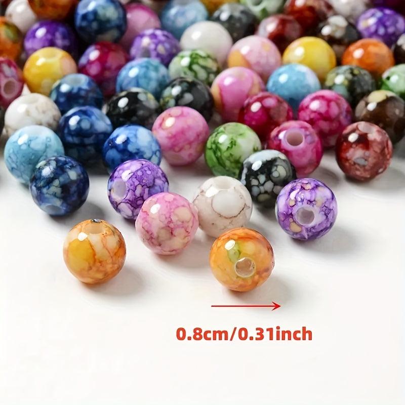 100pcs 8mm Cracked Acrylic Spacer Beads Ink Printed Ceramic Pattern Round Beads