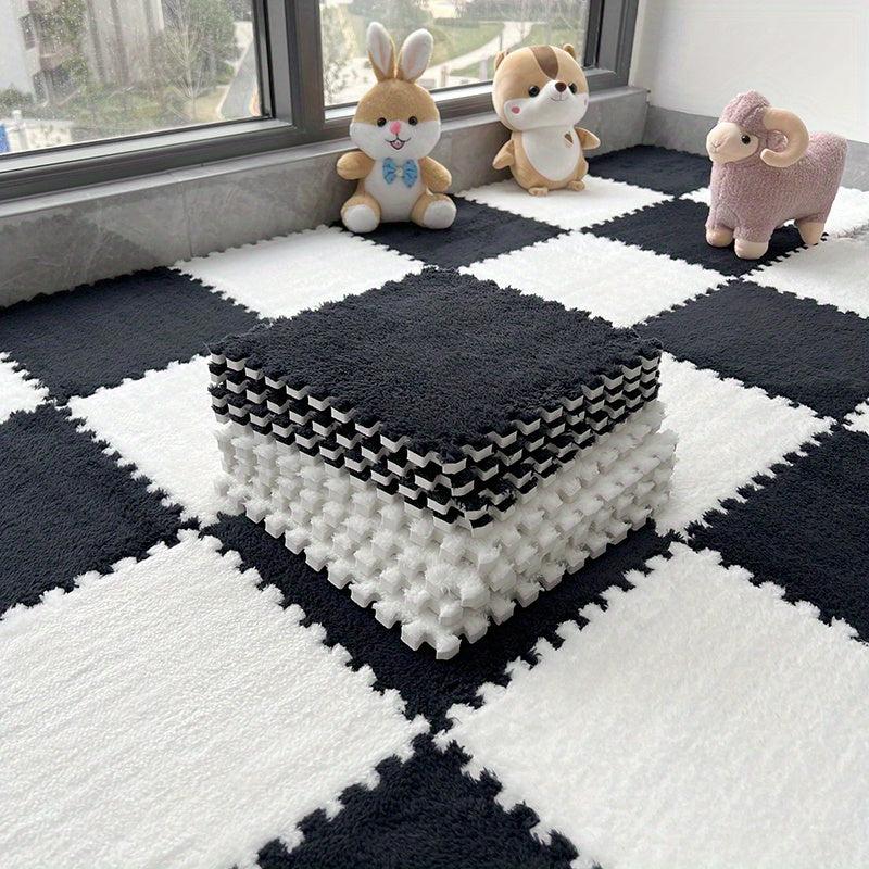 12pcs Pink Plush Puzzle Foam Floor Seat Mat For Girls Kids Room