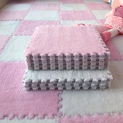12pcs Pink Plush Puzzle Foam Floor Seat Mat For Girls Kids Room