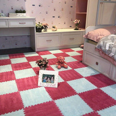 12pcs Pink Plush Puzzle Foam Floor Seat Mat For Girls Kids Room