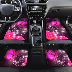 4pcs Pink Butterfly Car Floor Mats - Non-slip Stain Resistant Mats
