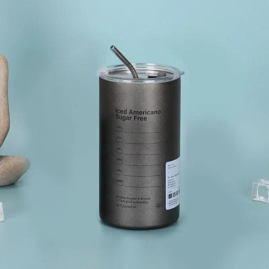 Stainless Steel Tumbler with Double Straw Iced Americano Sugar