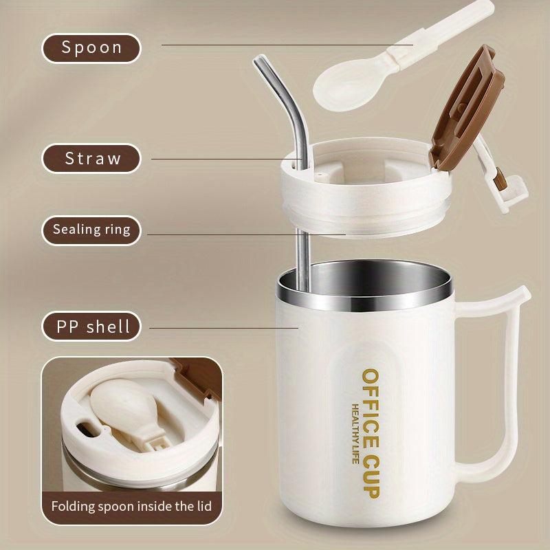 304 Stainless Steel Coffee Mug with Spoon & Lid