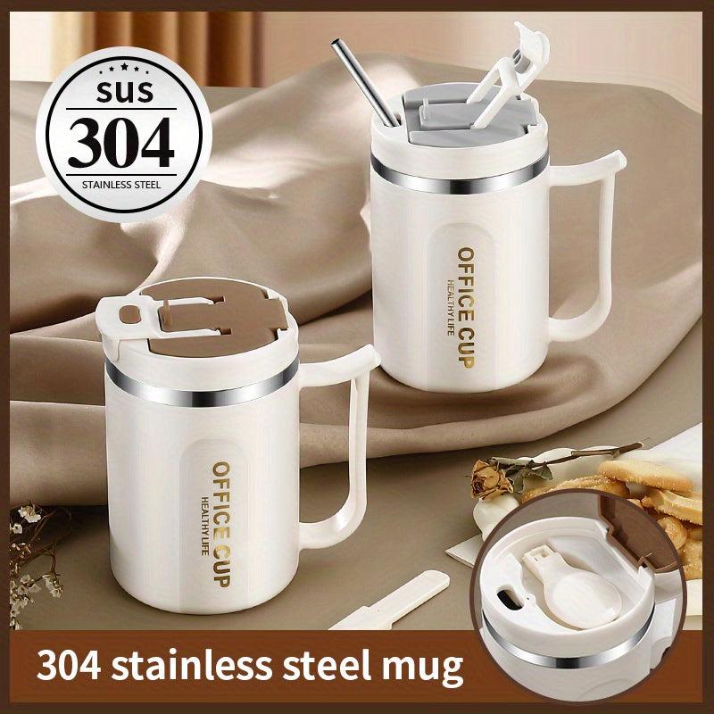 304 Stainless Steel Coffee Mug with Spoon & Lid