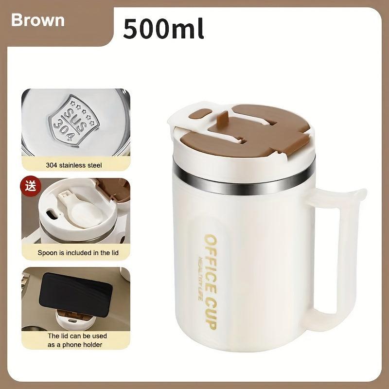 304 Stainless Steel Coffee Mug with Spoon & Lid