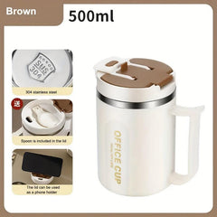 304 Stainless Steel Coffee Mug with Spoon & Lid