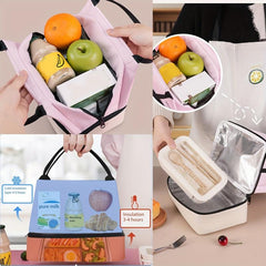 Stitch Insulated Lunch Bag Leak Proof Aluminum Foil Lining Pink Green