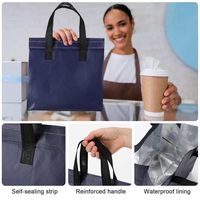 50 Navy Insulated Takeaway Bags Food Bags Coffee Milk Tea Hot And Cold