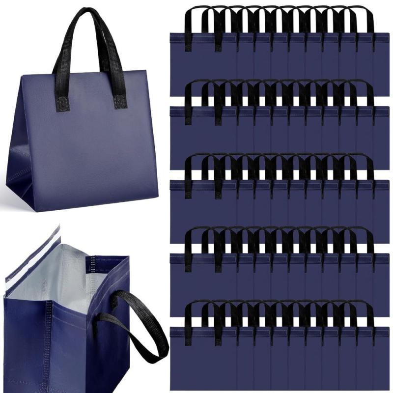 50 Navy Insulated Takeaway Bags Food Bags Coffee Milk Tea Hot And Cold