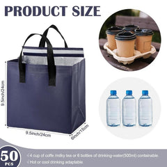 50 Navy Insulated Takeaway Bags Food Bags Coffee Milk Tea Hot And Cold