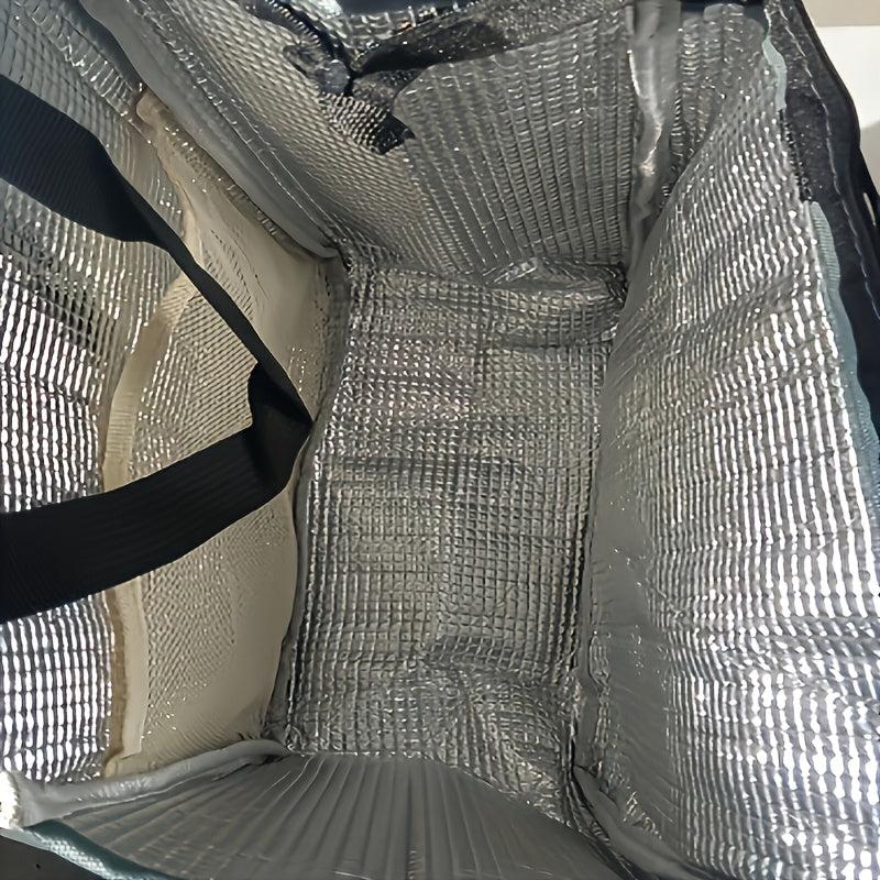 Stylish Insulated Lunch Tote Bag with Striped Compartments & Mesh Pocket