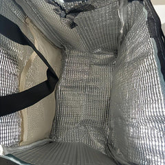 Stylish Insulated Lunch Tote Bag with Striped Compartments & Mesh Pocket