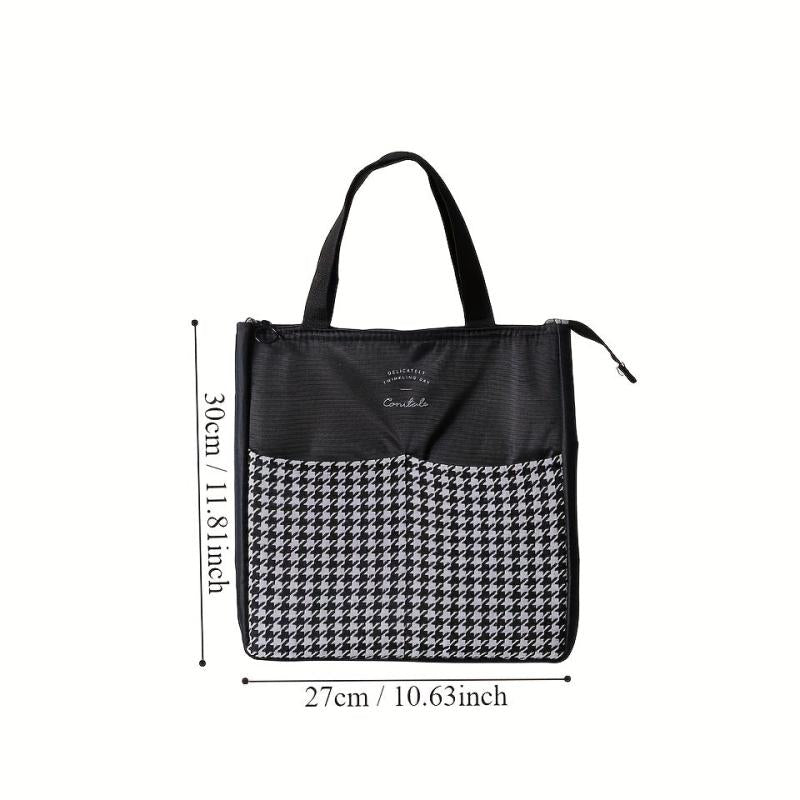 Stylish Insulated Lunch Tote Bag with Striped Compartments & Mesh Pocket