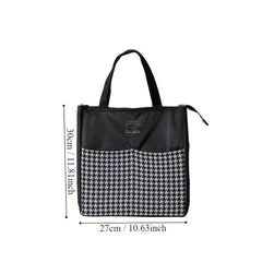 Stylish Insulated Lunch Tote Bag with Striped Compartments & Mesh Pocket
