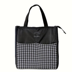 Stylish Insulated Lunch Tote Bag with Striped Compartments & Mesh Pocket