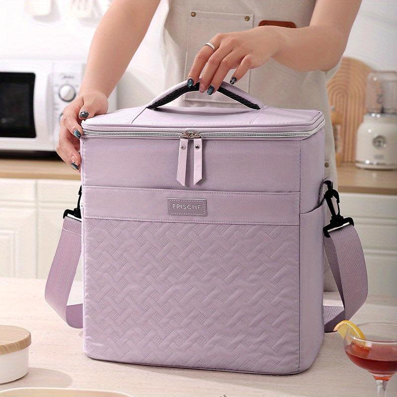 Large Capacity Insulated Lunch Bag with Crossbody Strap for Spring Picnics