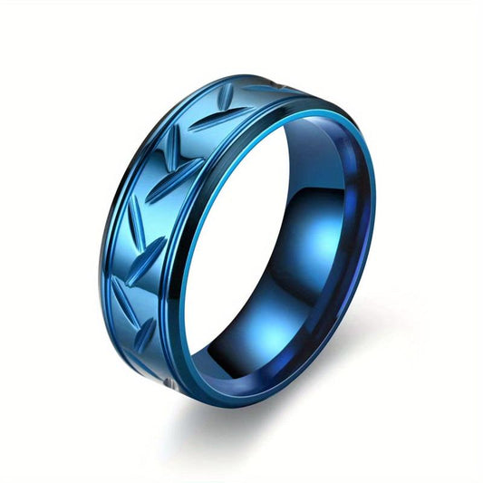 8MM High Titanium Steel Ring Men's Stainless Steel Wire Groove Tire Ring