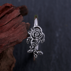 Men's Rose Flower Leaf Vine Ring Wedding Floral Rings